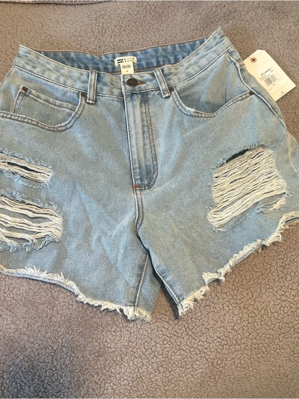 Billabong Light Blue Distressed High-Rise Denim Shorts